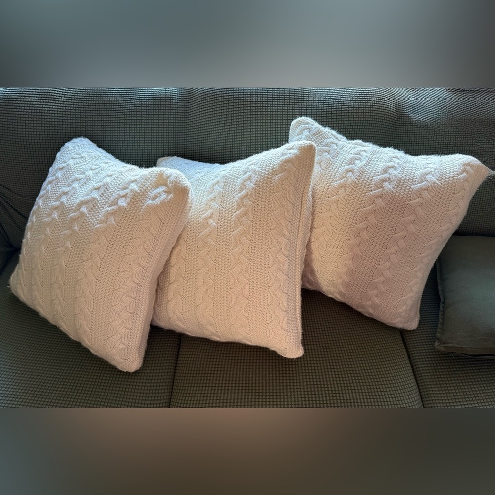 Set of 3 Cream Cable Knit Throw Pillows | Cozy Neutral Home Decor